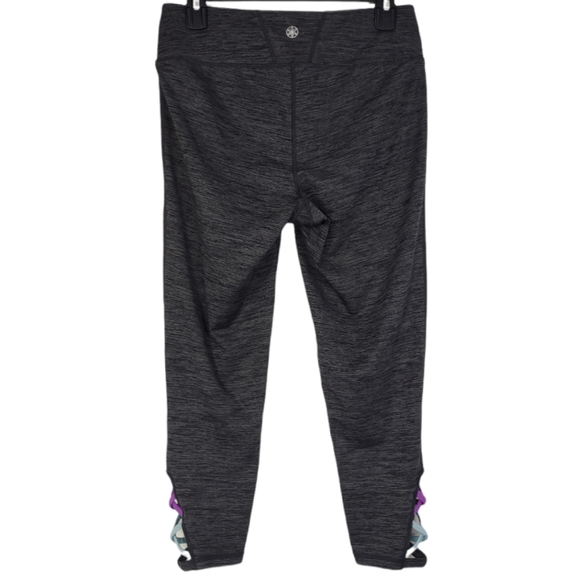 Gaiam Om Yoga Capri Leggings Gray Medium Auqa Purple Side Detail - Picture 2 of 10